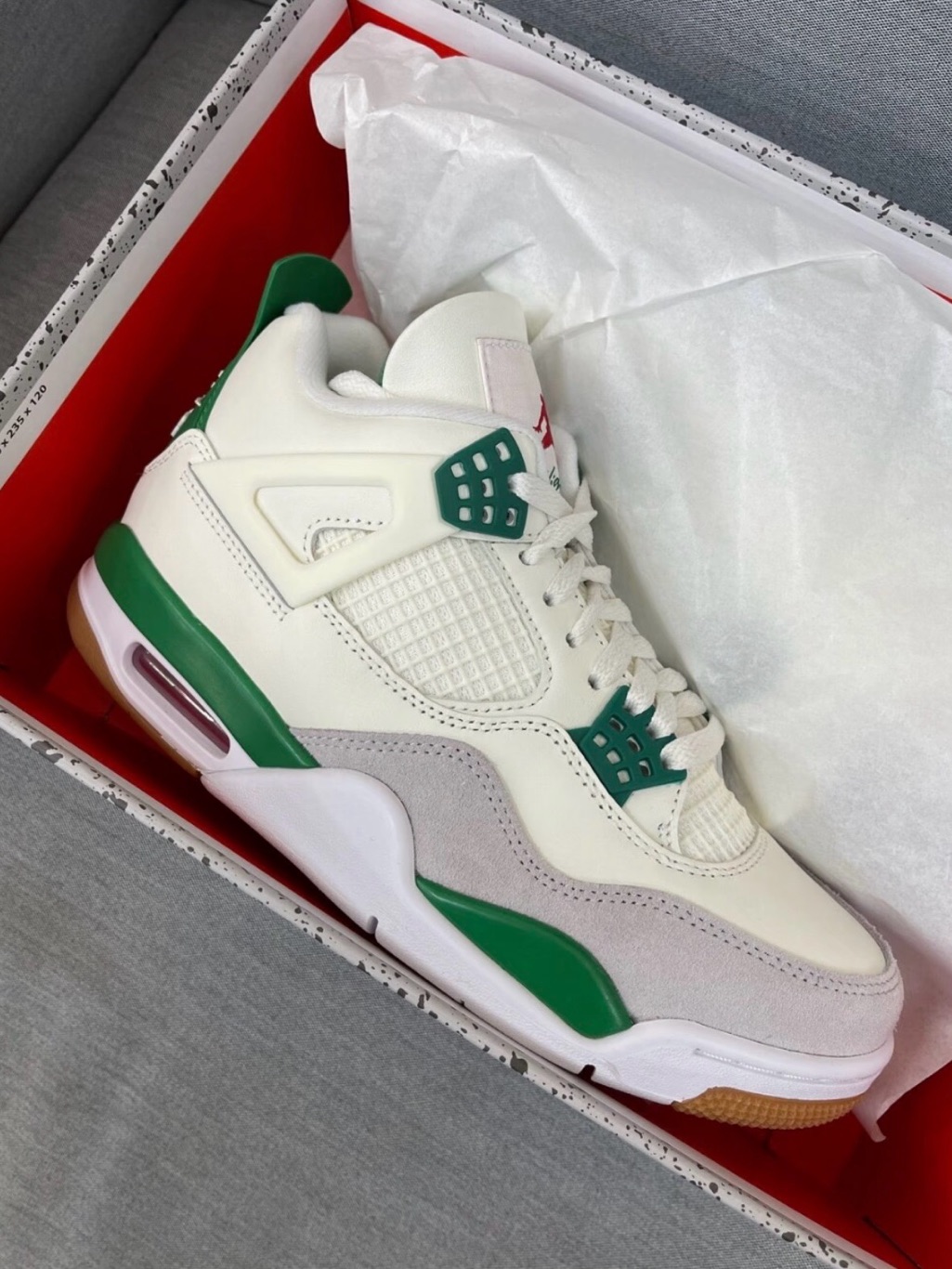 Nike Sb X Jordan 4 Retro Pine Green -Men’s Sneakers In White& Green W/Gray Suede